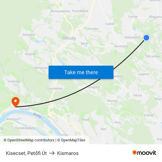 Kisecset, Petőfi Út to Kismaros map