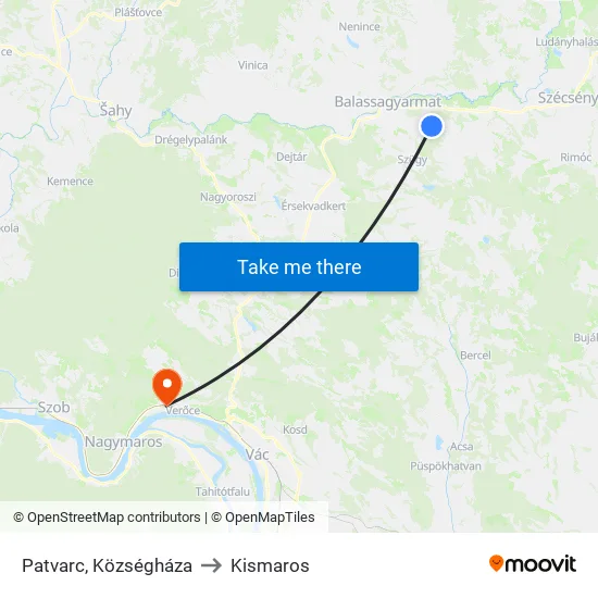 Patvarc, Községháza to Kismaros map