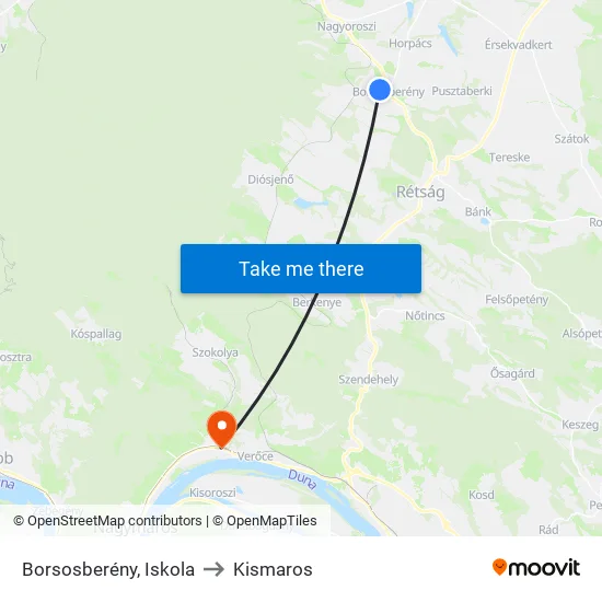 Borsosberény, Iskola to Kismaros map