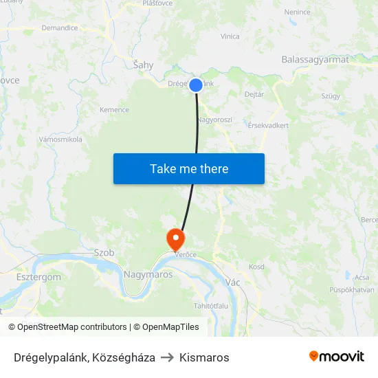 Drégelypalánk, Községháza to Kismaros map