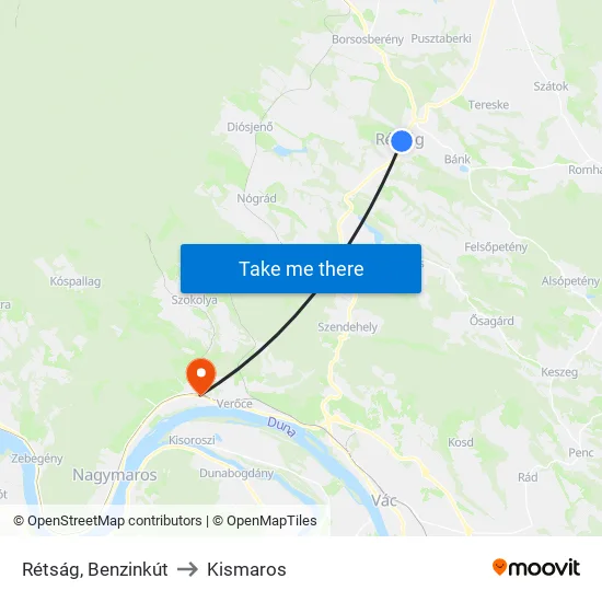 Rétság, Benzinkút to Kismaros map