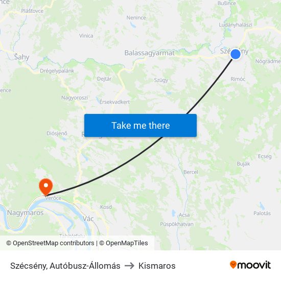 Szécsény, Autóbusz-Állomás to Kismaros map