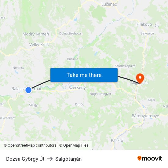 Dózsa György Út to Salgótarján map