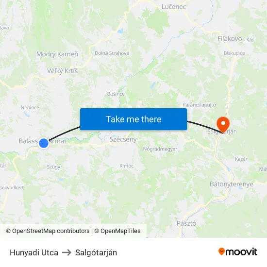 Hunyadi Utca to Salgótarján map