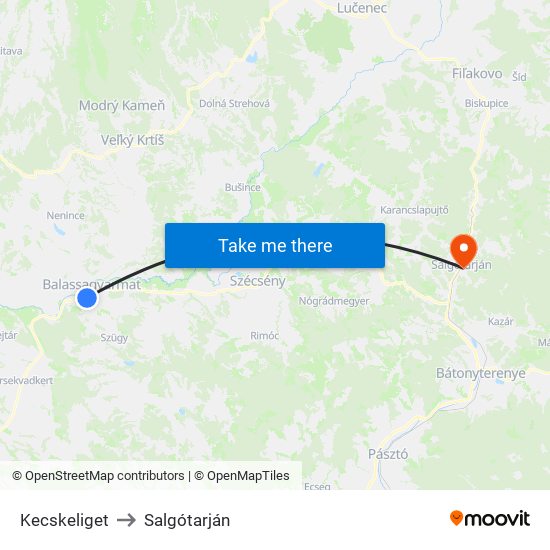 Kecskeliget to Salgótarján map