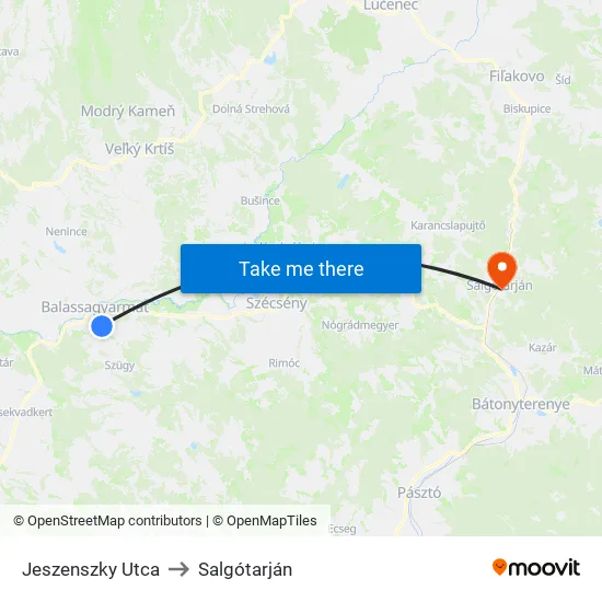 Jeszenszky Utca to Salgótarján map