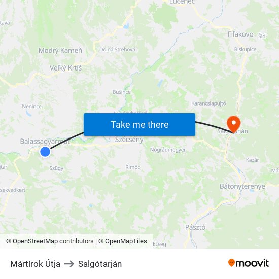 Mártírok Útja to Salgótarján map