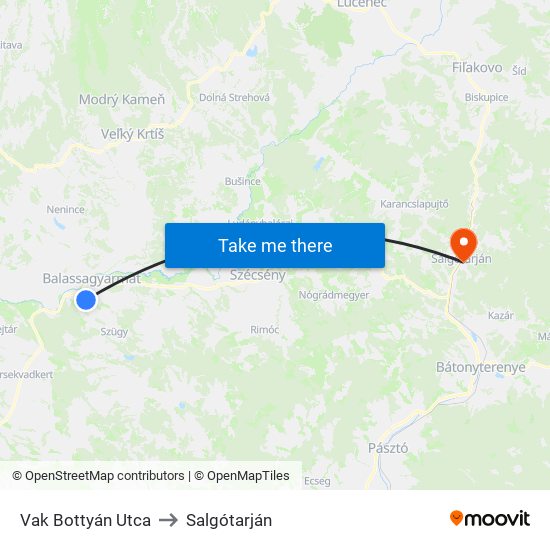 Vak Bottyán Utca to Salgótarján map