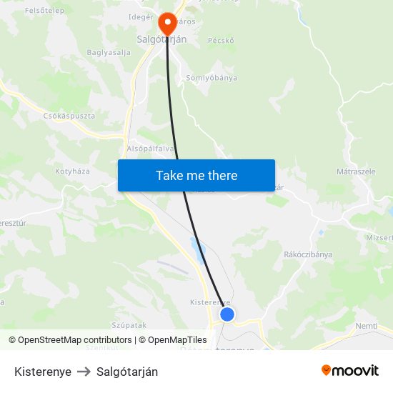 Kisterenye to Salgótarján map