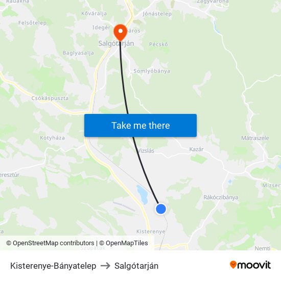 Kisterenye-Bányatelep to Salgótarján map