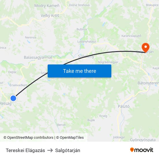 Tereskei Elágazás to Salgótarján map