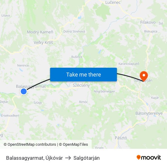 Balassagyarmat, Újkóvár to Salgótarján map