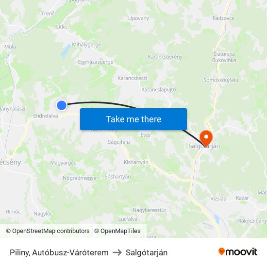 Piliny, Autóbusz-Váróterem to Salgótarján map