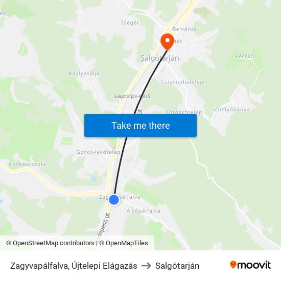 Zagyvapálfalva, Újtelepi Elágazás to Salgótarján map