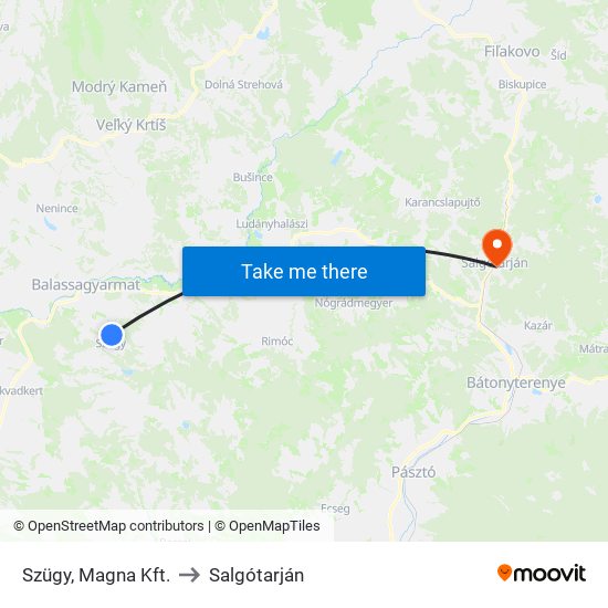 Szügy, Magna Kft. to Salgótarján map