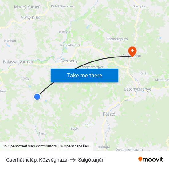 Cserháthaláp, Községháza to Salgótarján map