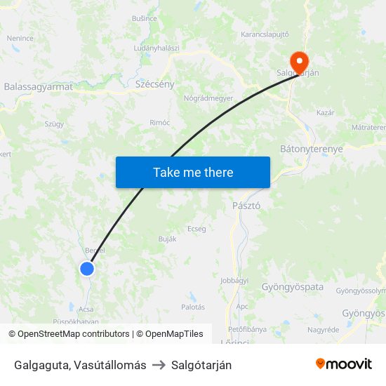 Galgaguta, Vasútállomás to Salgótarján map
