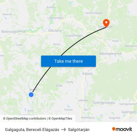 Galgaguta, Bereceli Elágazás to Salgótarján map