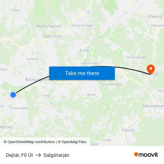 Dejtár, Fő Út to Salgótarján map