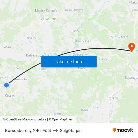 Borsosberény, 2-Es Főút to Salgótarján map