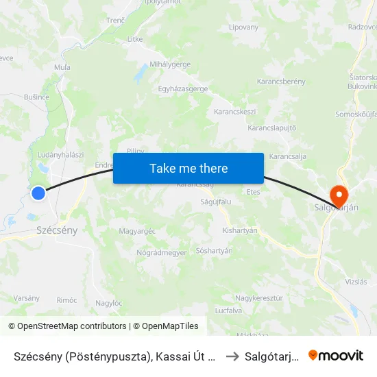 Szécsény (Pösténypuszta), Kassai Út 59. to Salgótarján map
