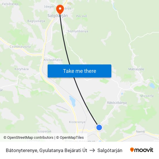 Bátonyterenye, Gyulatanya Bejárati Út to Salgótarján map