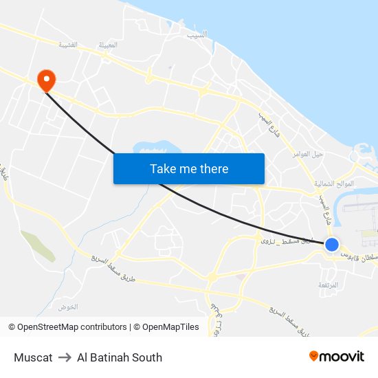 Muscat to Al Batinah South map