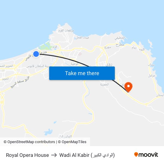 Royal Opera House to Wadi Al Kabir (الوادي الكبير) map