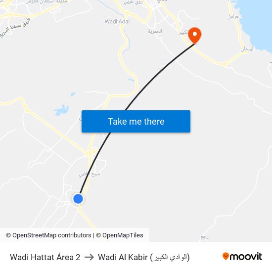 Wadi Hattat Área 2 to Wadi Al Kabir (الوادي الكبير) map