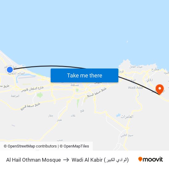 Al Hail Othman Mosque to Wadi Al Kabir (الوادي الكبير) map