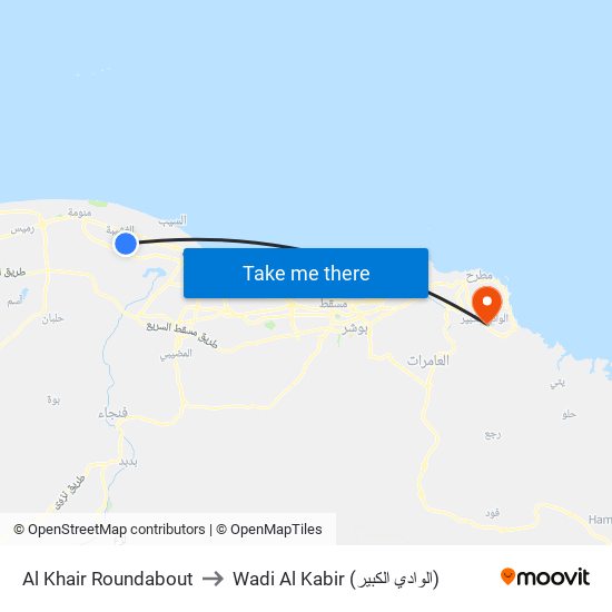 Al Khair Roundabout to Wadi Al Kabir (الوادي الكبير) map