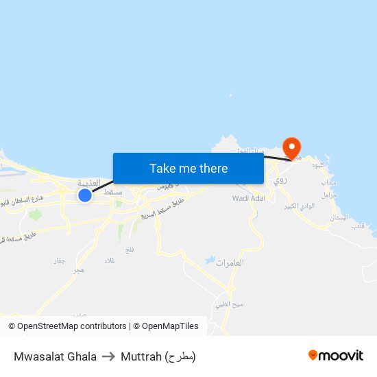 Mwasalat Ghala to Muttrah (مطرح) map