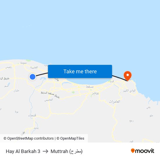 Hay Al Barkah 3 to Muttrah (مطرح) map