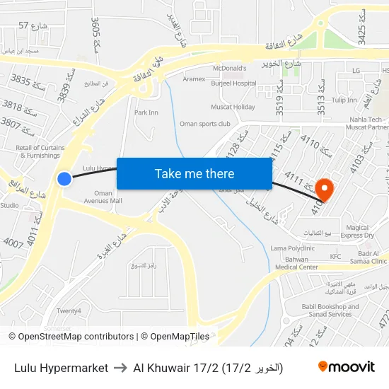 Lulu Hypermarket to Al Khuwair 17/2 (الخوير 17/2) map