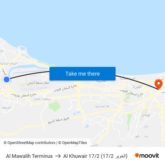 Al Mawalih Terminus to Al Khuwair 17/2 (الخوير 17/2) map