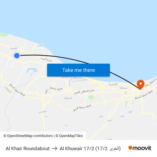 Al Khair Roundabout to Al Khuwair 17/2 (الخوير 17/2) map