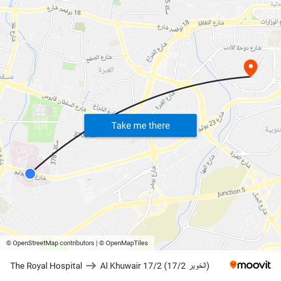 The Royal Hospital to Al Khuwair 17/2 (الخوير 17/2) map