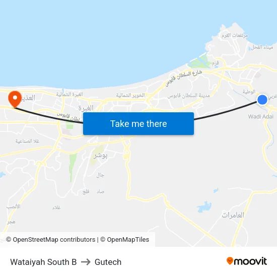 Wataiyah South B to Gutech map