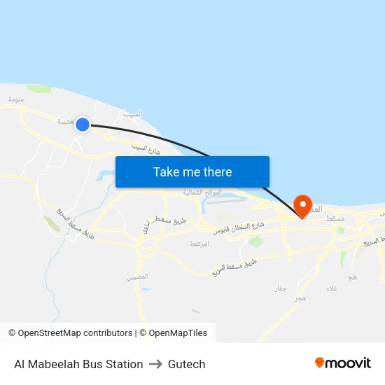 Al Mabeelah Bus Station to Gutech map