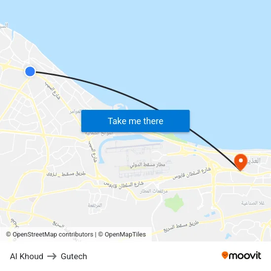 Al Khoud to Gutech map