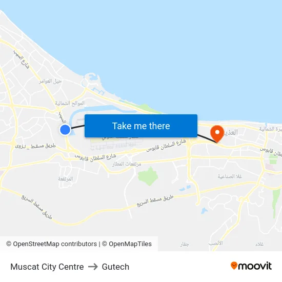 Muscat City Centre to Gutech map