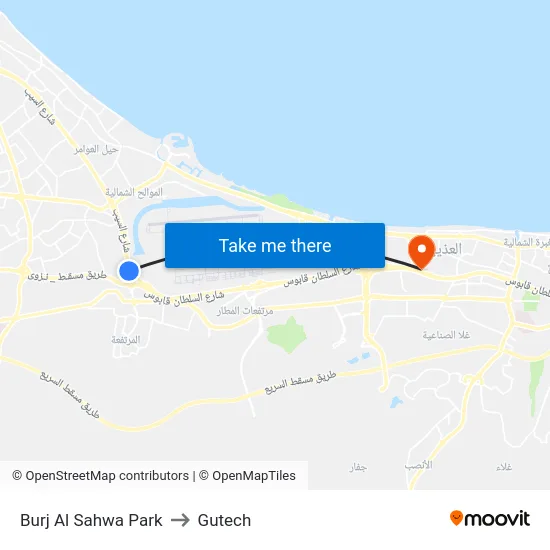 Burj Al Sahwa Park to Gutech map