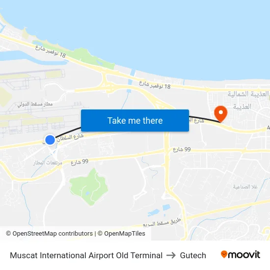 Muscat International Airport Old Terminal to Gutech map