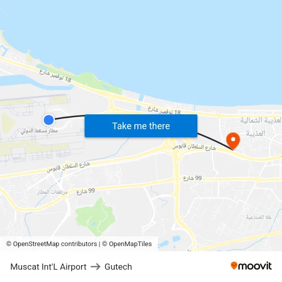 Muscat Int'L Airport to Gutech map