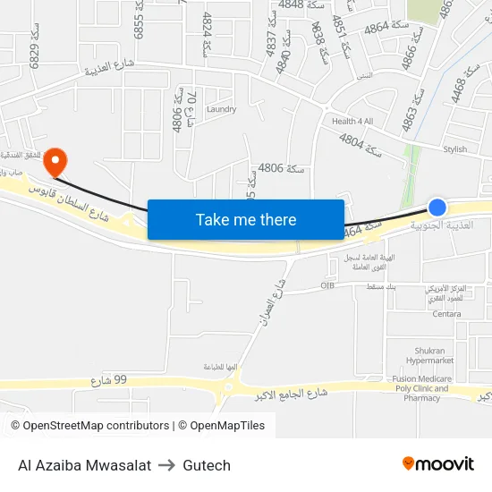 Al Azaiba Mwasalat to Gutech map