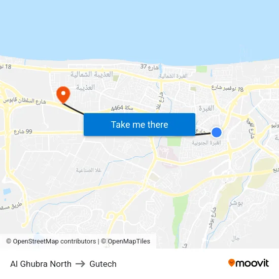 Al Ghubra North to Gutech map