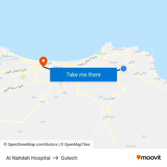 Al Nahdah Hospital to Gutech map
