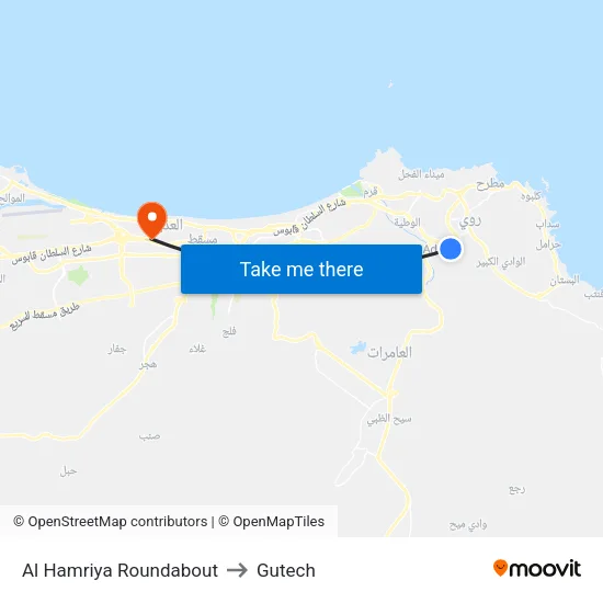 Al Hamriya Roundabout to Gutech map