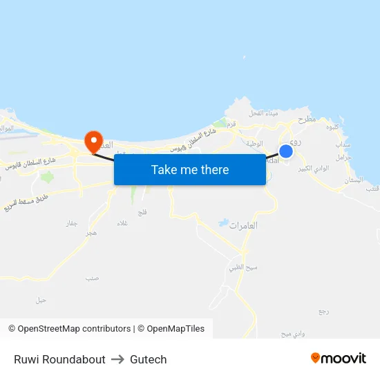 Ruwi Roundabout to Gutech map