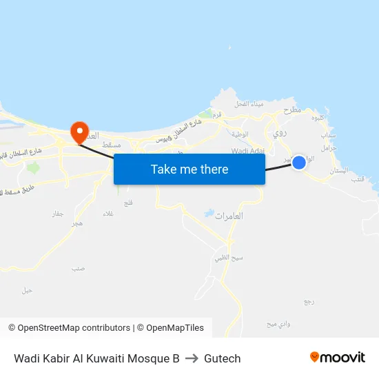 Wadi Kabir Al Kuwaiti Mosque B to Gutech map